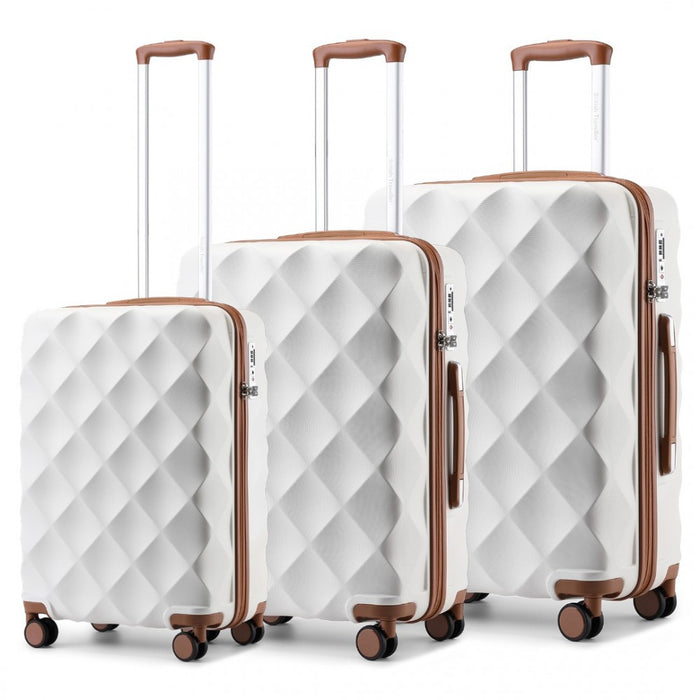 3-Piece Ultralight ABS and Polycarbonate Bumpy Diamond Luggage Set with TSA Lock – Cream
