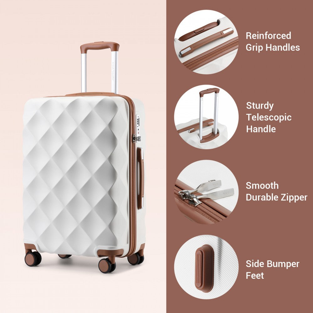 Extra-Large Diamond Texture ABS+PC Hard-Shell Spinner Suitcase with Telescopic Handle – 32-Inch – Cream