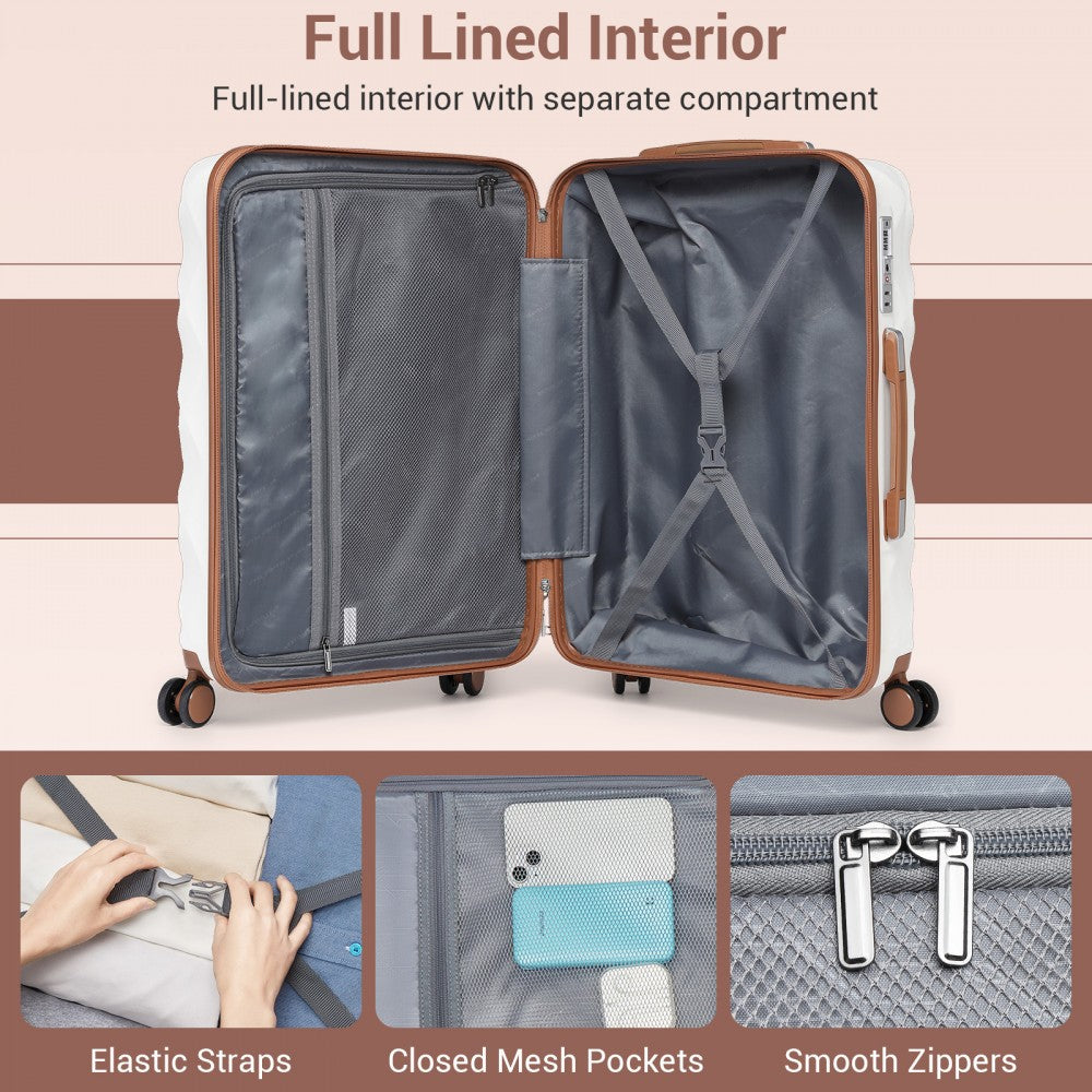 Extra-Large Diamond Texture ABS+PC Hard-Shell Spinner Suitcase with Telescopic Handle – 32-Inch – Cream