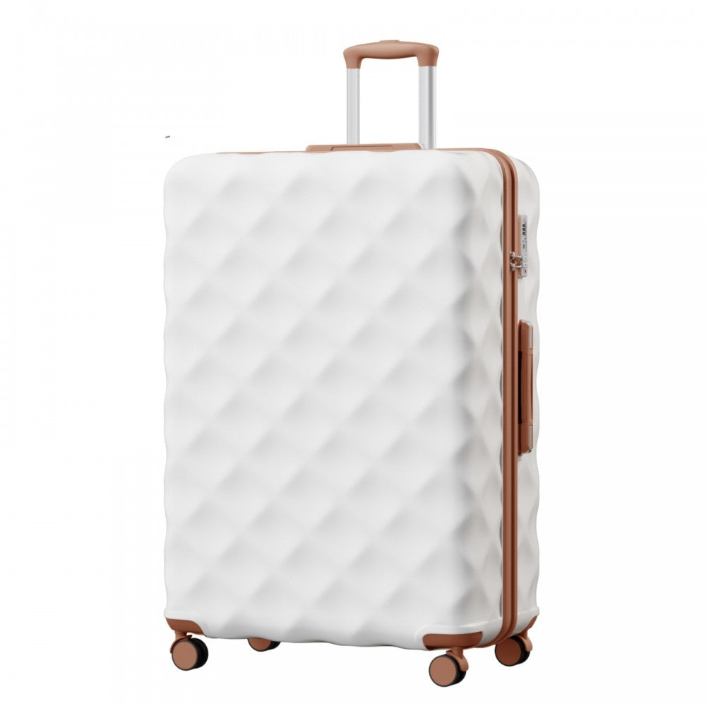 Extra-Large Diamond Texture ABS+PC Hard-Shell Spinner Suitcase with Telescopic Handle – 32-Inch – Cream