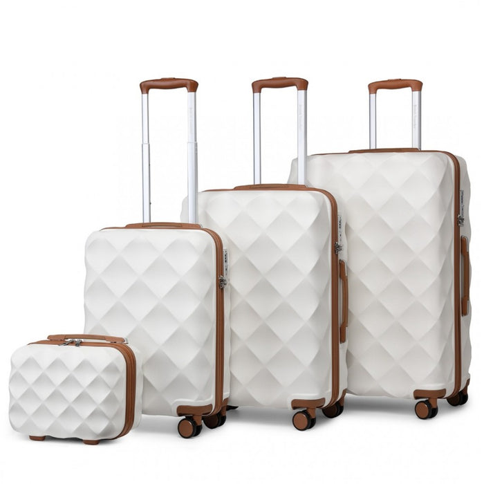 4-Piece Ultralight ABS and Polycarbonate Bumpy Diamond Luggage Set with TSA Lock – Cream