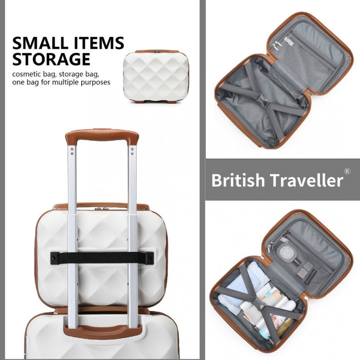 4-Piece Ultralight ABS and Polycarbonate Bumpy Diamond Luggage Set with TSA Lock – Cream