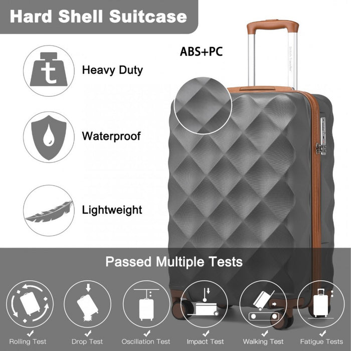 Ultralight ABS and Polycarbonate Bumpy Diamond Suitcase with TSA Lock – 20-Inch – Grey and Brown