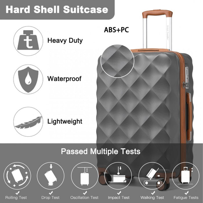 Ultralight ABS and Polycarbonate Bumpy Diamond Suitcase with TSA Lock – 24-Inch – Grey and Brown