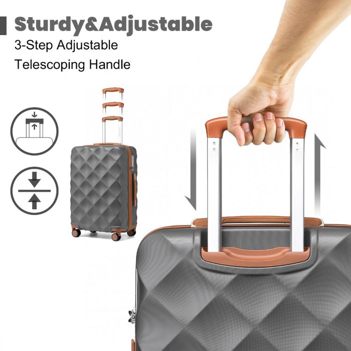 4-Piece Ultralight ABS and Polycarbonate Bumpy Diamond Luggage Set with TSA Lock – Grey and Brown