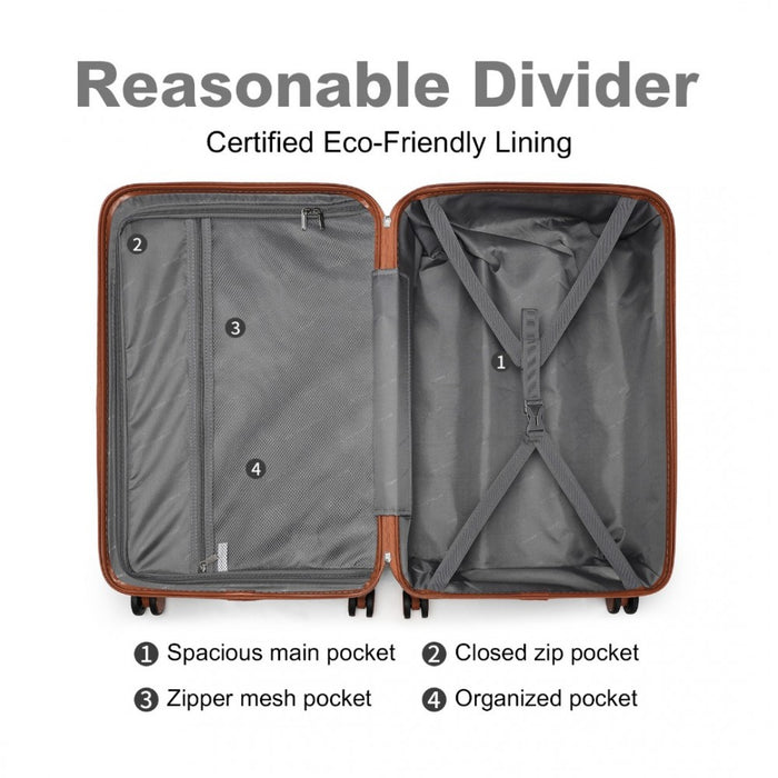 4-Piece Ultralight ABS and Polycarbonate Bumpy Diamond Luggage Set with TSA Lock – Grey and Brown