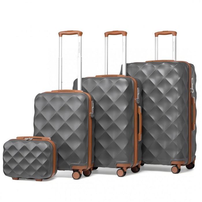 4-Piece Ultralight ABS and Polycarbonate Bumpy Diamond Luggage Set with TSA Lock – Grey and Brown