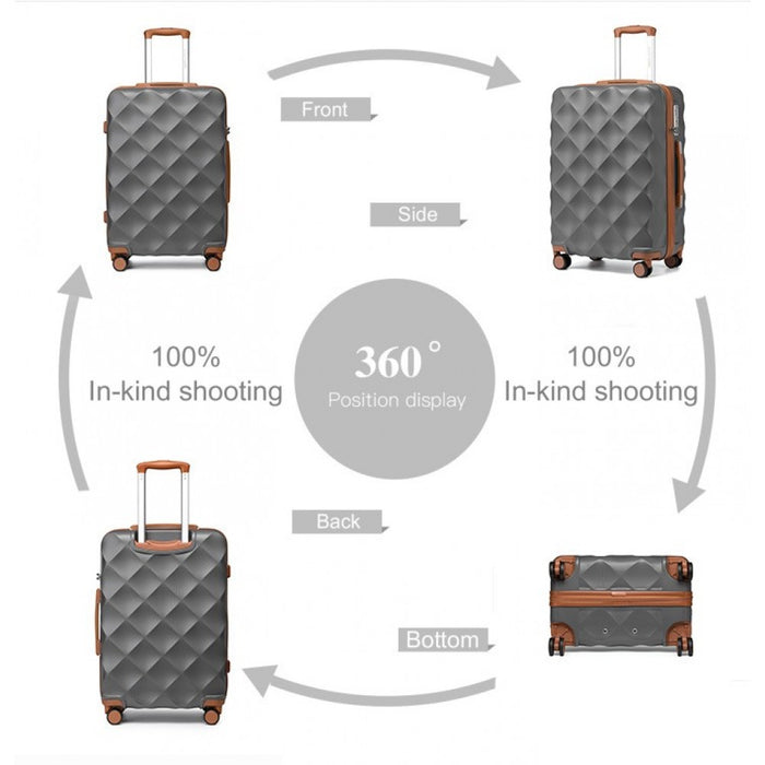 4-Piece Ultralight ABS and Polycarbonate Bumpy Diamond Luggage Set with TSA Lock – Grey and Brown