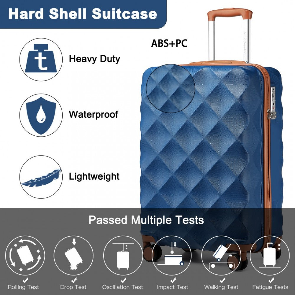 Ultralight ABS and Polycarbonate Bumpy Diamond Suitcase with TSA Lock – 20-Inch – Navy and Brown