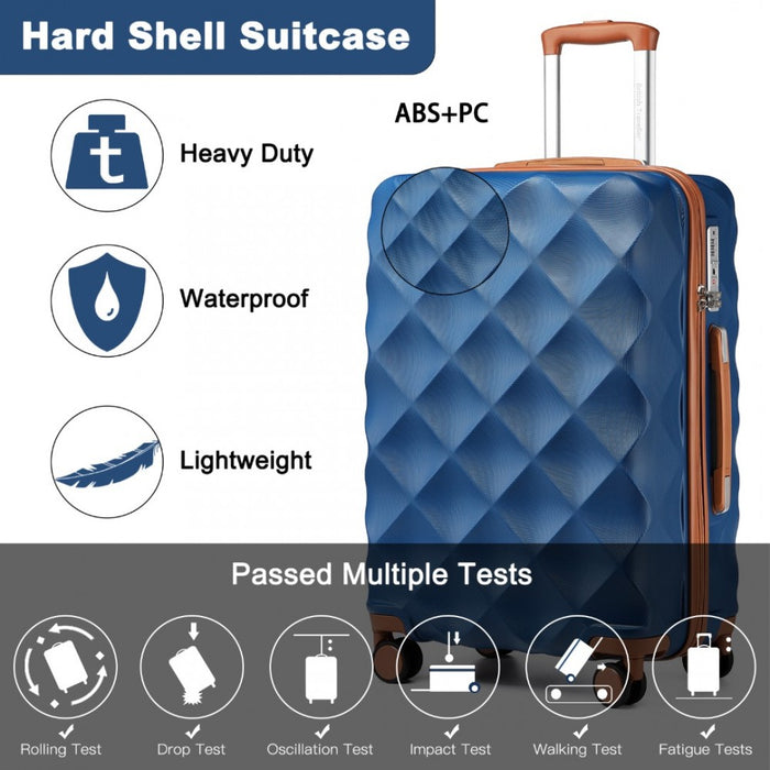 Ultralight ABS and Polycarbonate Bumpy Diamond Suitcase with TSA Lock – 24-Inch – Navy and Brown
