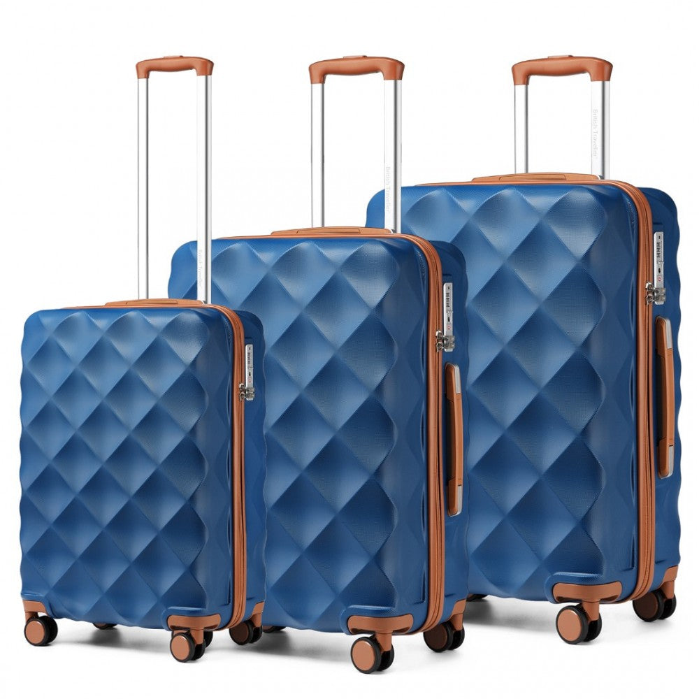 3-Piece Ultralight ABS and Polycarbonate Bumpy Diamond Luggage Set with TSA Lock – Navy and Brown