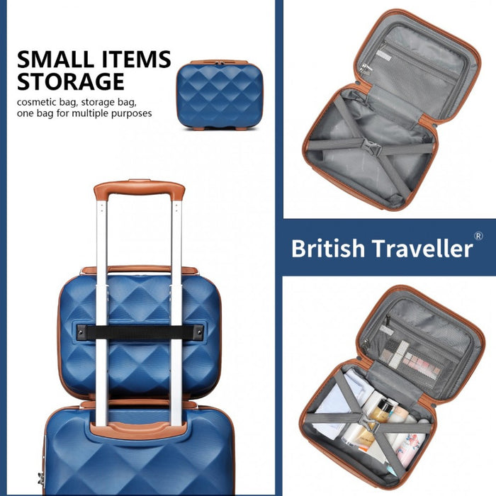 4-Piece Ultralight ABS and Polycarbonate Bumpy Diamond Luggage Set with TSA Lock – Navy and Brown