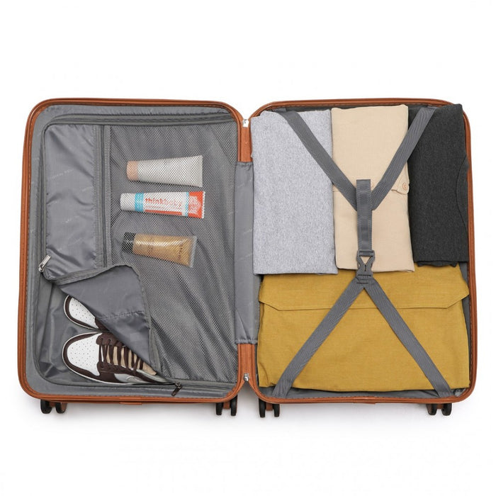 4-Piece Ultralight ABS and Polycarbonate Bumpy Diamond Luggage Set with TSA Lock – Navy and Brown