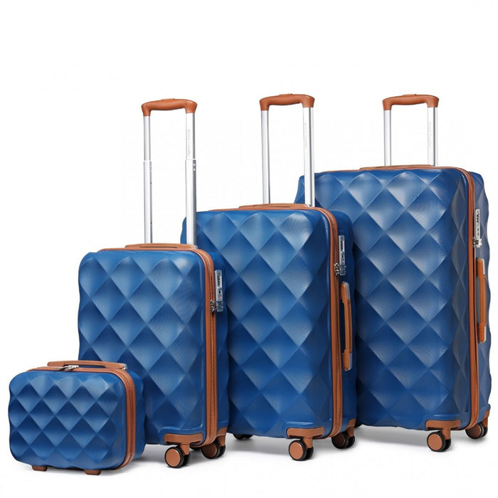 4-Piece Ultralight ABS and Polycarbonate Bumpy Diamond Luggage Set with TSA Lock – Navy and Brown