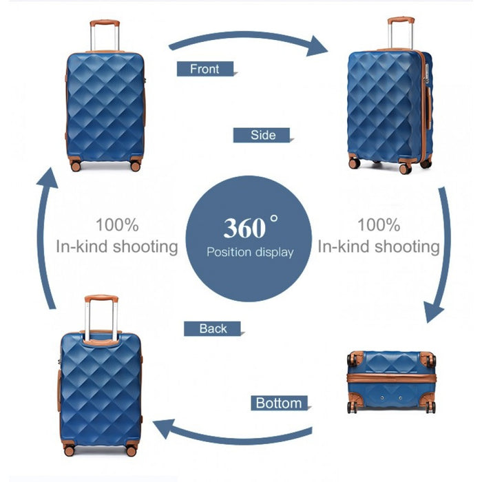 4-Piece Ultralight ABS and Polycarbonate Bumpy Diamond Luggage Set with TSA Lock – Navy and Brown
