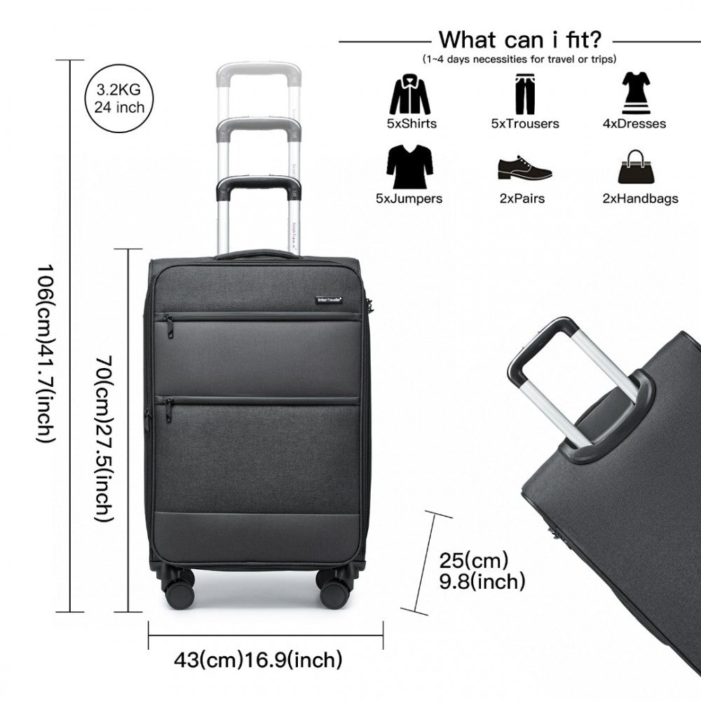 Lightweight Soft Shell Expandable Suitcase with TSA Lock – 24-Inch – Black