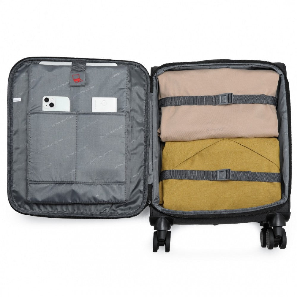 Lightweight Cabin Carry-On Suitcase with Soft Shell and Laptop Compartment – 20-Inch – Black