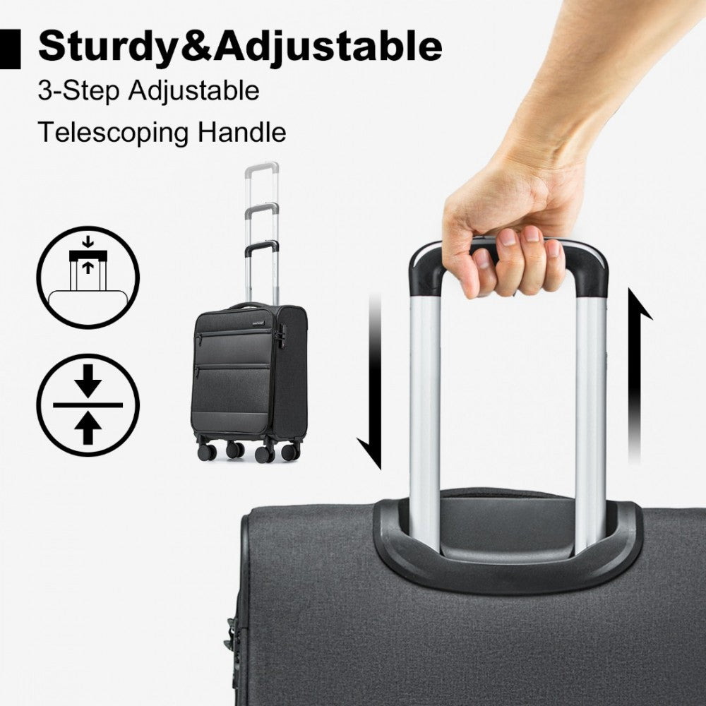 Lightweight Cabin Carry-On Suitcase with Soft Shell and Laptop Compartment – 20-Inch – Black