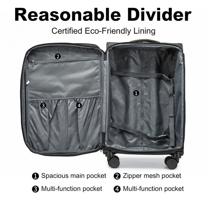 Lightweight Soft Shell Expandable Suitcase with TSA Lock – 24-Inch – Black