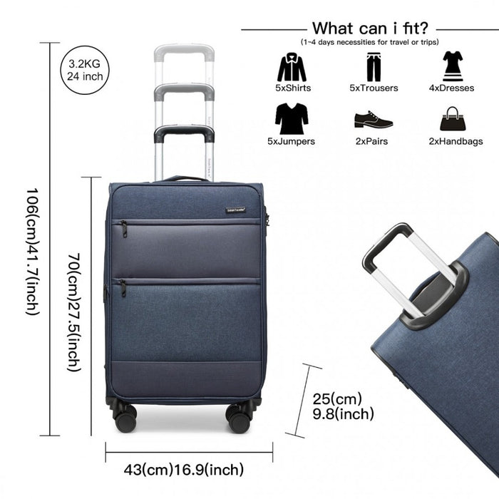 Lightweight Soft Shell Expandable Suitcase with TSA Lock – 24-Inch – Navy
