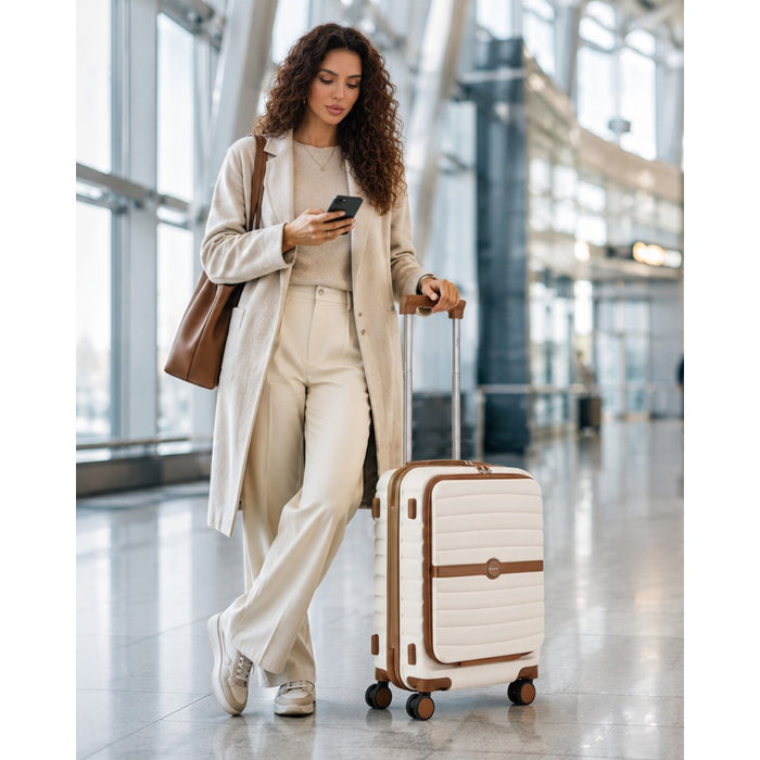 Front-Opening Cabin Suitcase with 15.6-Inch Laptop Compartment – 21-Inch – Cream and Brown