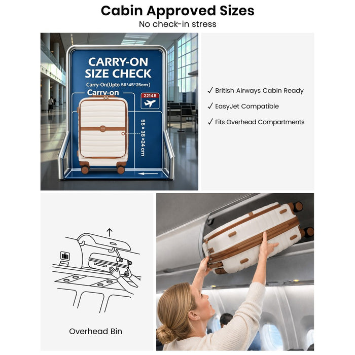 Front-Opening Cabin Suitcase with 15.6-Inch Laptop Compartment – 21-Inch – Cream and Brown