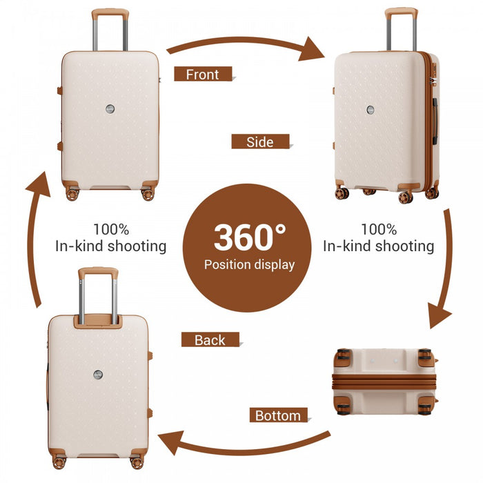 KSK2594 - Kono PP 24-inch Hard Shell Expandable Luggage–Lightweight Suitcase with TSA Lock & Built-in Cup Holder - Beige and Brown