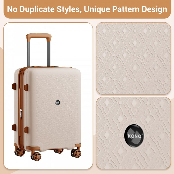KSK2594 - Kono PP 24-inch Hard Shell Expandable Luggage–Lightweight Suitcase with TSA Lock & Built-in Cup Holder - Beige and Brown