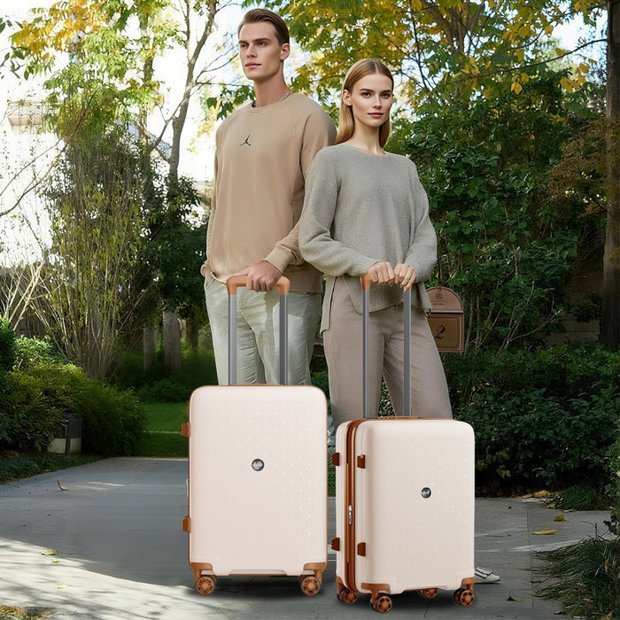KSK2594 - Kono PP 20/24/28inch Hard Shell Expandable Luggage–Lightweight Suitcase with TSA Lock & Built-in Cup Holder - Beige and Brown
