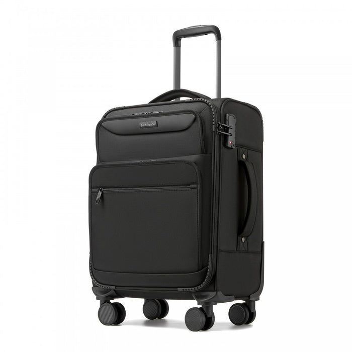 Soft Shell Suitcase with Front Laptop Compartment, TSA Lock – 20-Inch – Black