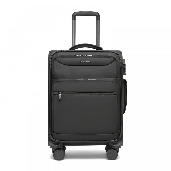 Soft Shell Suitcase with Front Laptop Compartment, TSA Lock – 20-Inch – Black