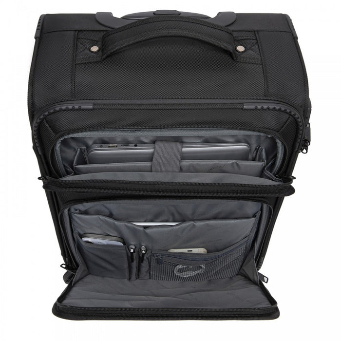 Soft Shell Suitcase with Front Laptop Compartment, TSA Lock – 20-Inch – Black