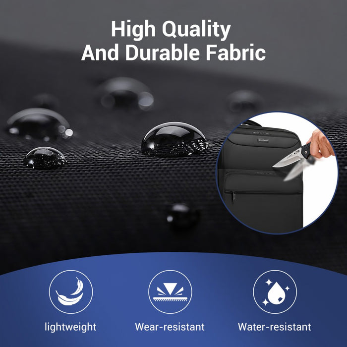 Soft Shell Suitcase with Front Laptop Compartment, TSA Lock – 20-Inch – Black