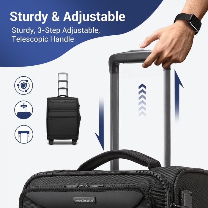 Soft Shell Suitcase with Front Laptop Compartment, TSA Lock – 20-Inch – Black