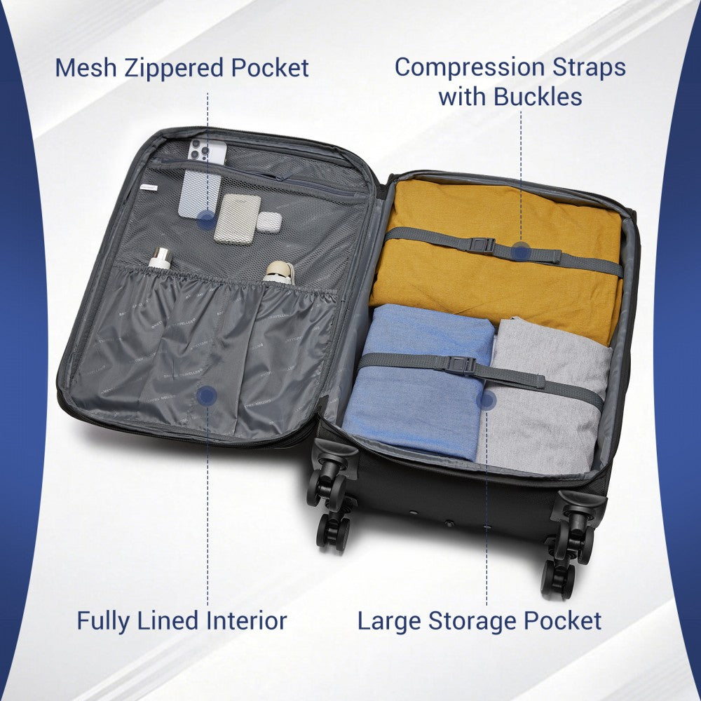 3-Piece Soft Shell Luggage Set with Laptop Compartment – 20/24/28-Inch – Black