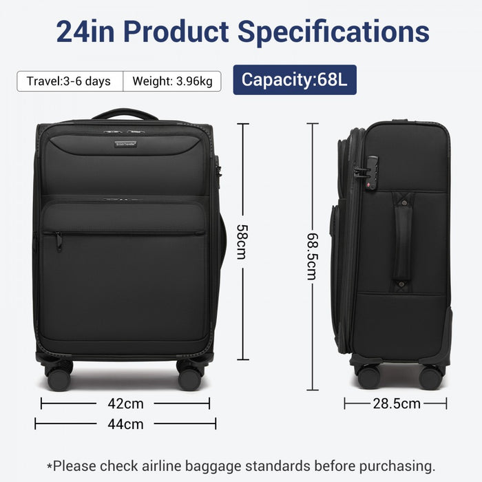 Expandable Soft Shell Suitcase with TSA Lock, Laptop Compartment – 24-Inch – Black