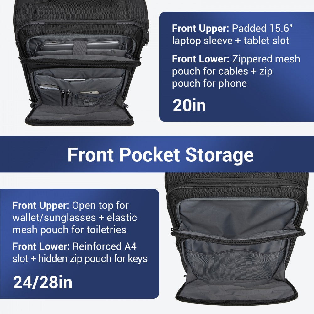 3-Piece Soft Shell Luggage Set with Laptop Compartment – 20/24/28-Inch – Black