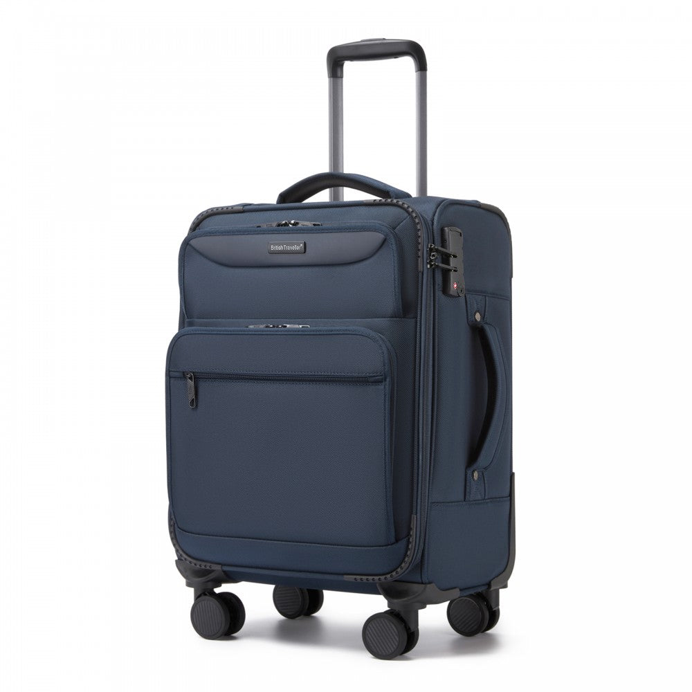 Soft Shell Suitcase with Front Laptop Compartment, TSA Lock – 20-Inch – Navy