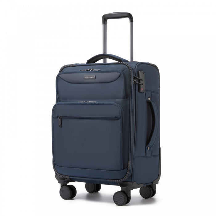 Soft Shell Suitcase with Front Laptop Compartment, TSA Lock – 20-Inch – Navy
