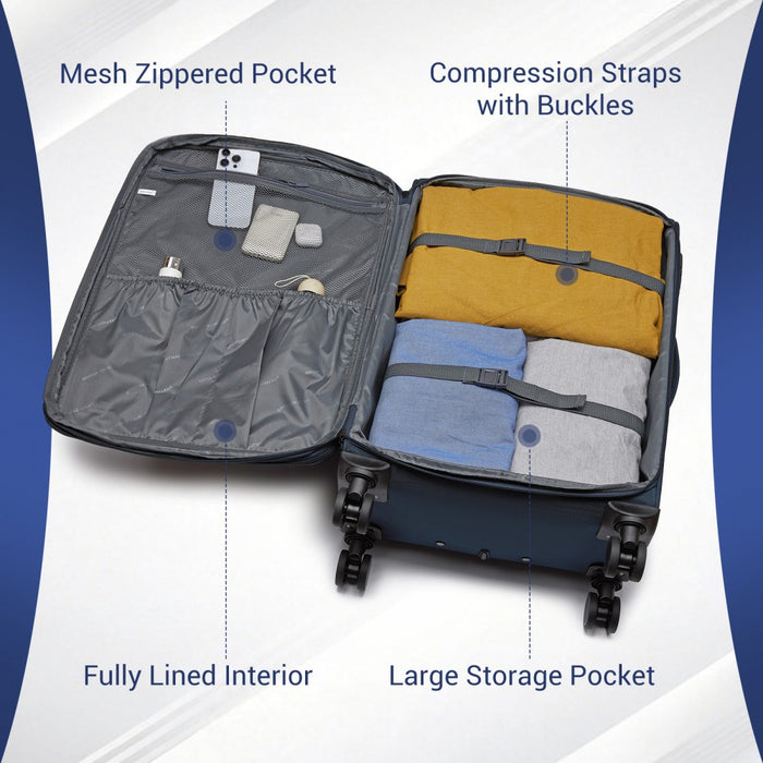 Expandable Soft Shell Suitcase with TSA Lock, Laptop Compartment – 24-Inch – Navy