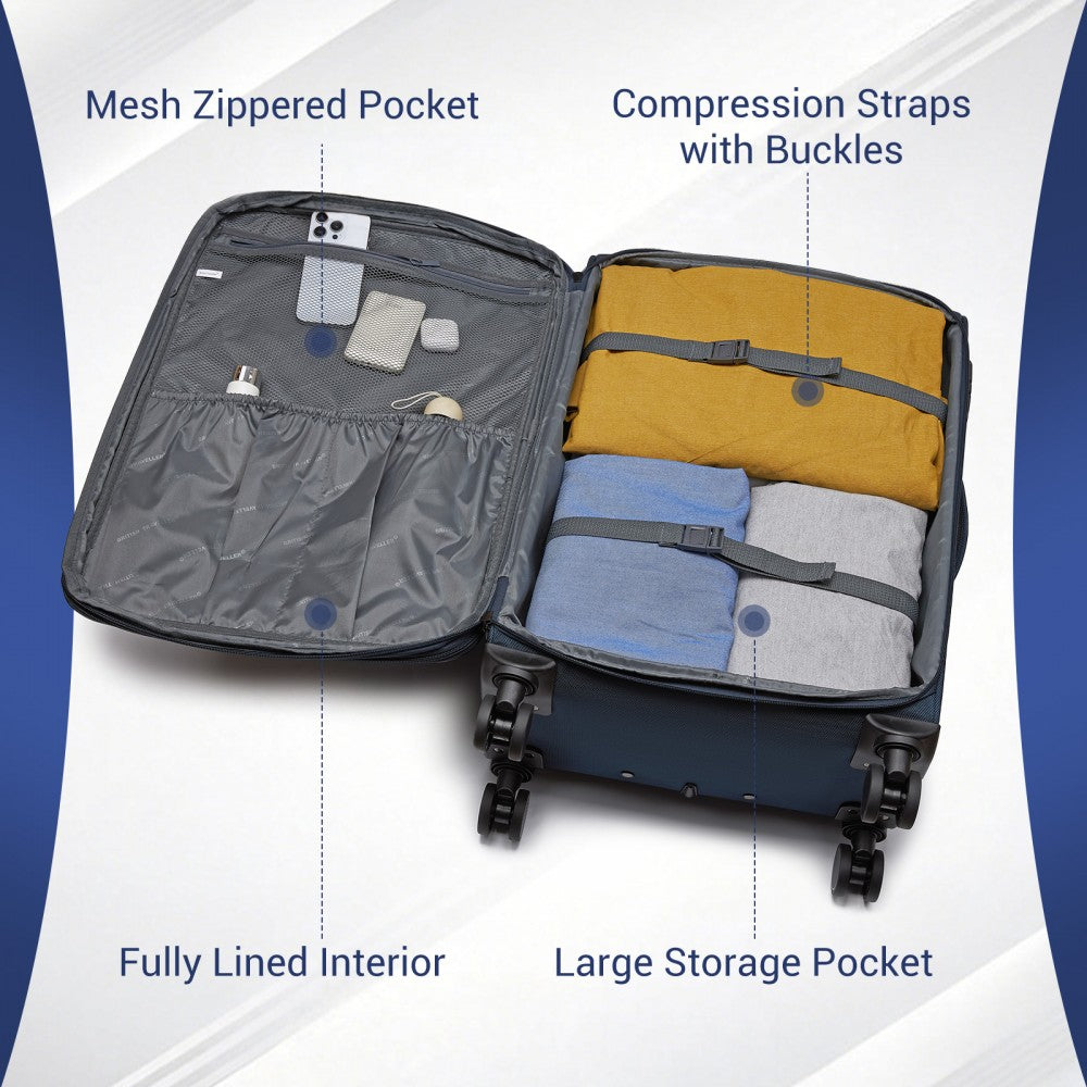 Large Expandable Soft Shell Suitcase with TSA Lock, Laptop Compartment – 28-Inch – Navy