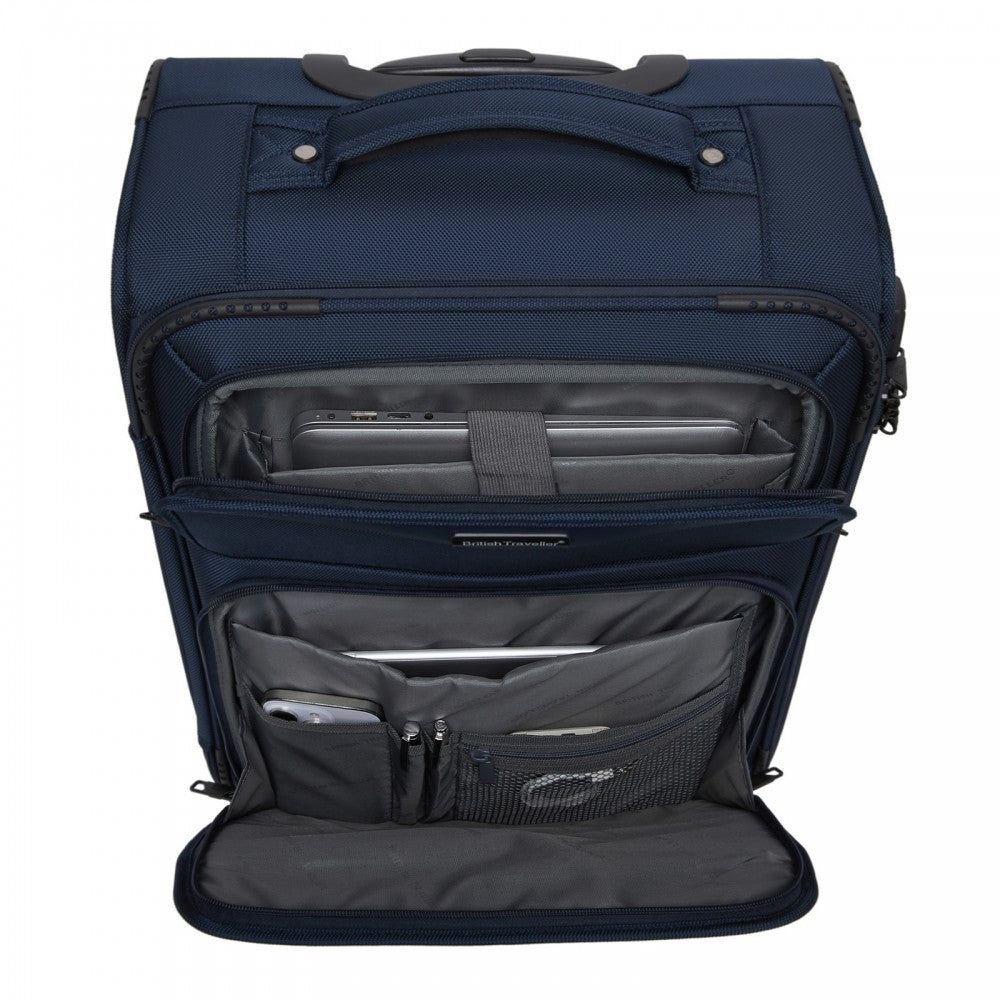 Soft Shell Suitcase with Front Laptop Compartment, TSA Lock – 20-Inch – Navy