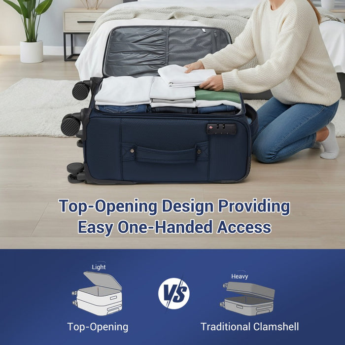 Expandable Soft Shell Suitcase with TSA Lock, Laptop Compartment – 24-Inch – Navy
