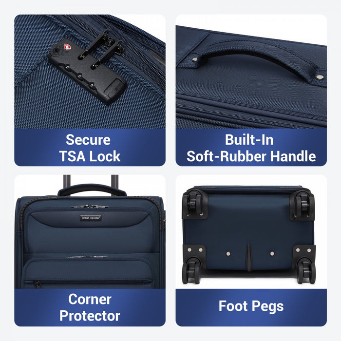 Soft Shell Suitcase with Front Laptop Compartment, TSA Lock – 20-Inch – Navy