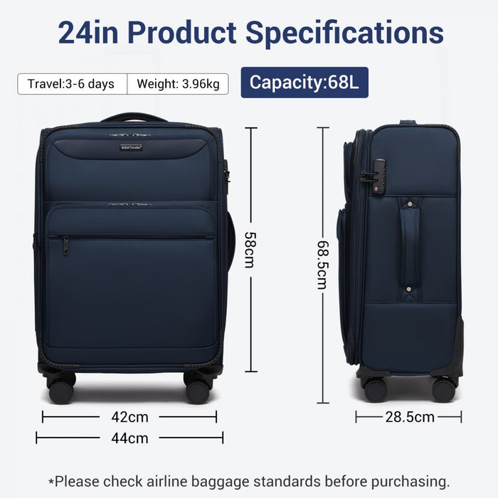 Expandable Soft Shell Suitcase with TSA Lock, Laptop Compartment – 24-Inch – Navy