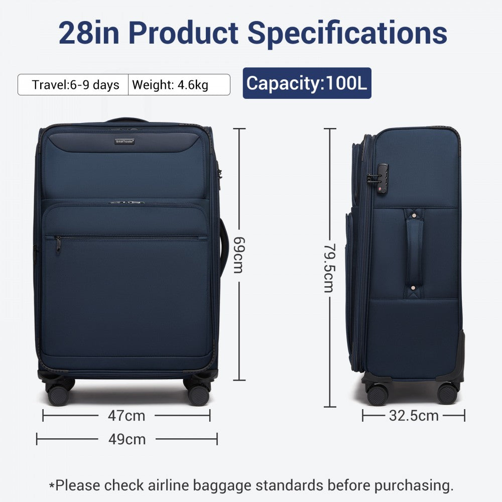 Large Expandable Soft Shell Suitcase with TSA Lock, Laptop Compartment – 28-Inch – Navy
