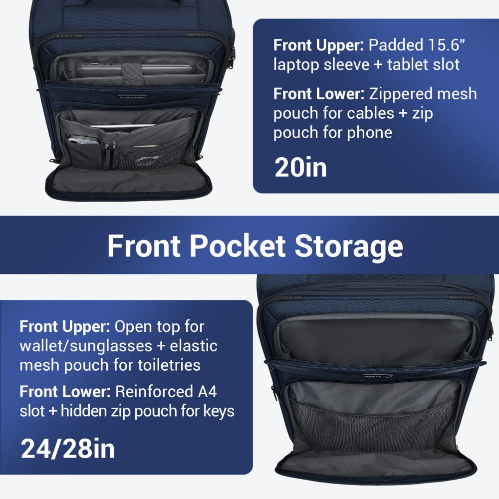3-Piece Soft Shell Luggage Set with Laptop Compartment – 20/24/28-Inch – Navy