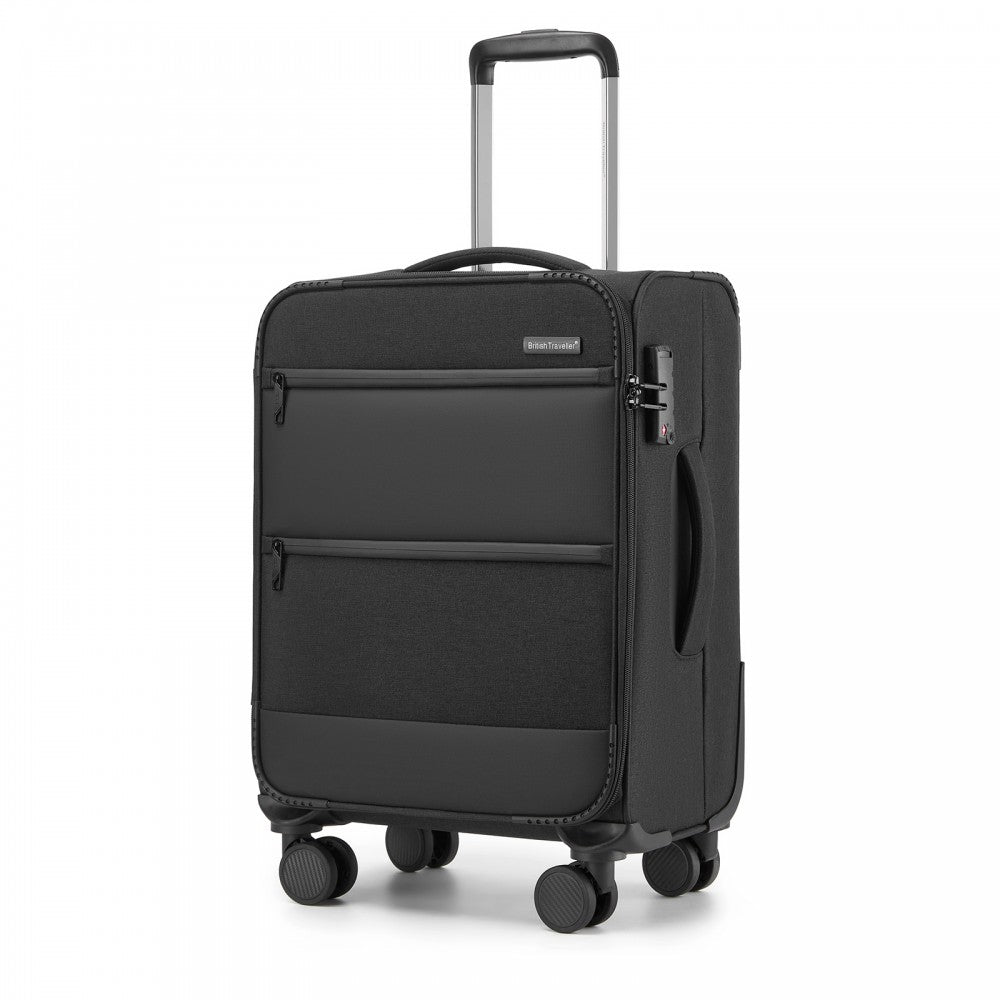 Tough Travel Soft Shell Suitcase with Silent TPE Spinners, TSA Security – 20-Inch – Black
