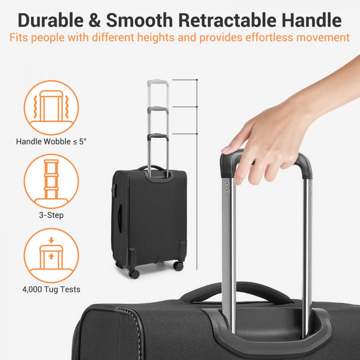 Tough Travel Soft Shell Suitcase with Silent TPE Spinners, TSA Security – 20-Inch – Black