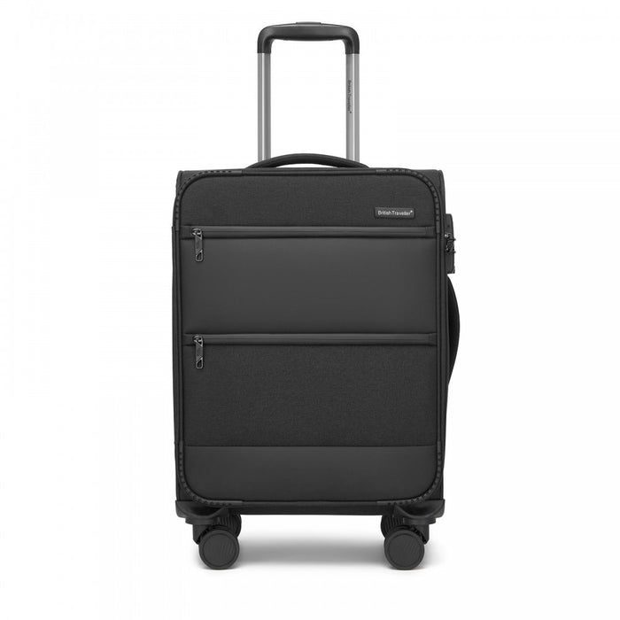 Tough Travel Soft Shell Suitcase with Silent TPE Spinners, TSA Security – 20-Inch – Black